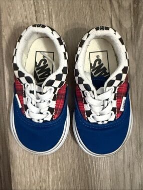 Vans infant  Blue, Red & Black Checkerboard Plaid Sneakers infant size 4